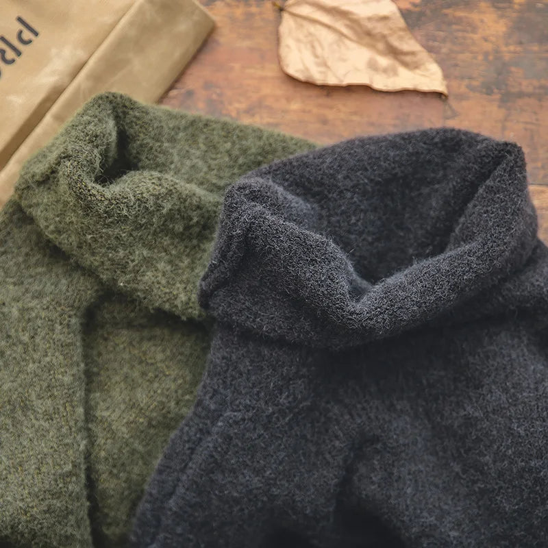 Maden Workwear American Retro Thickened Warm High Neck Sweater Autumn and Winter Lazy Knit Underlay Men's Tops